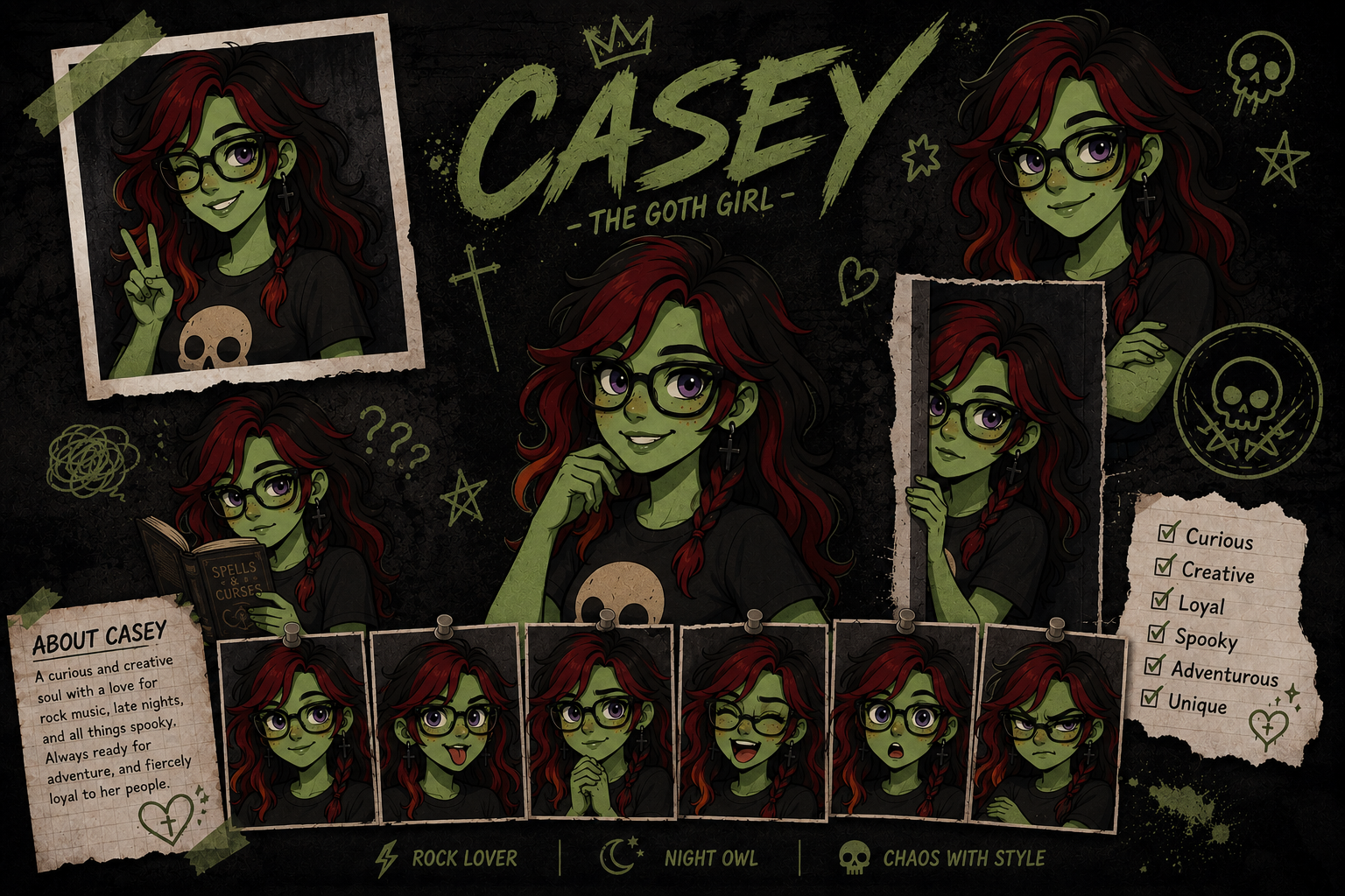 Character portrait - green-skinned character with red hair